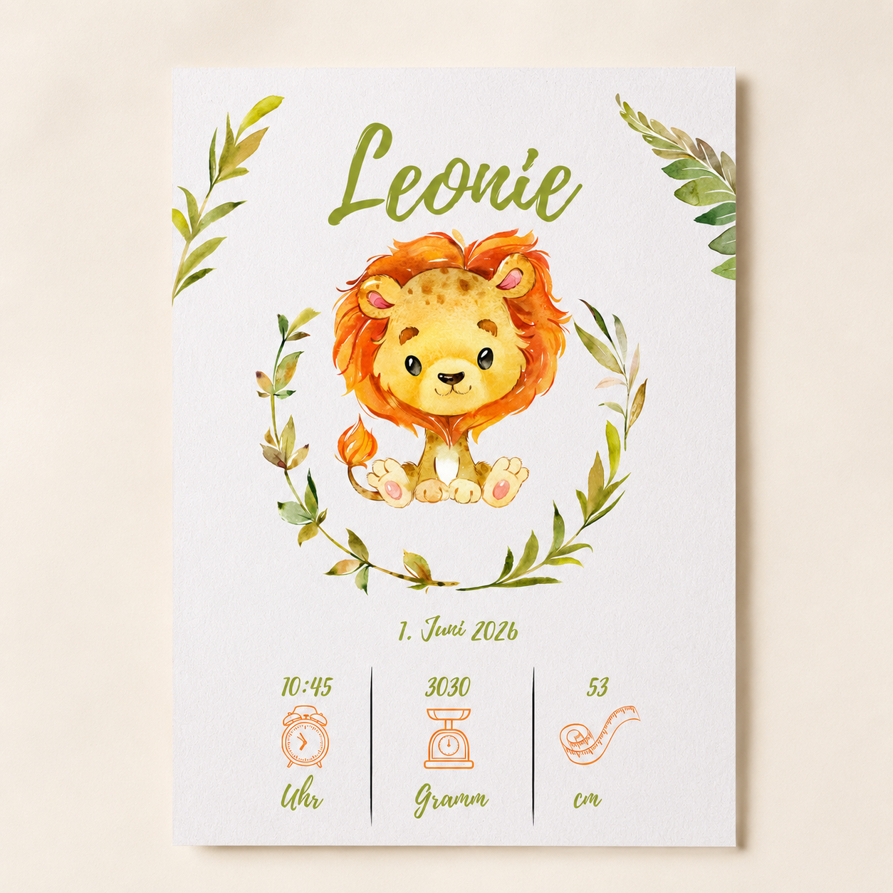 Geburts-Poster Löwe – Personalisiertes PDF Download
