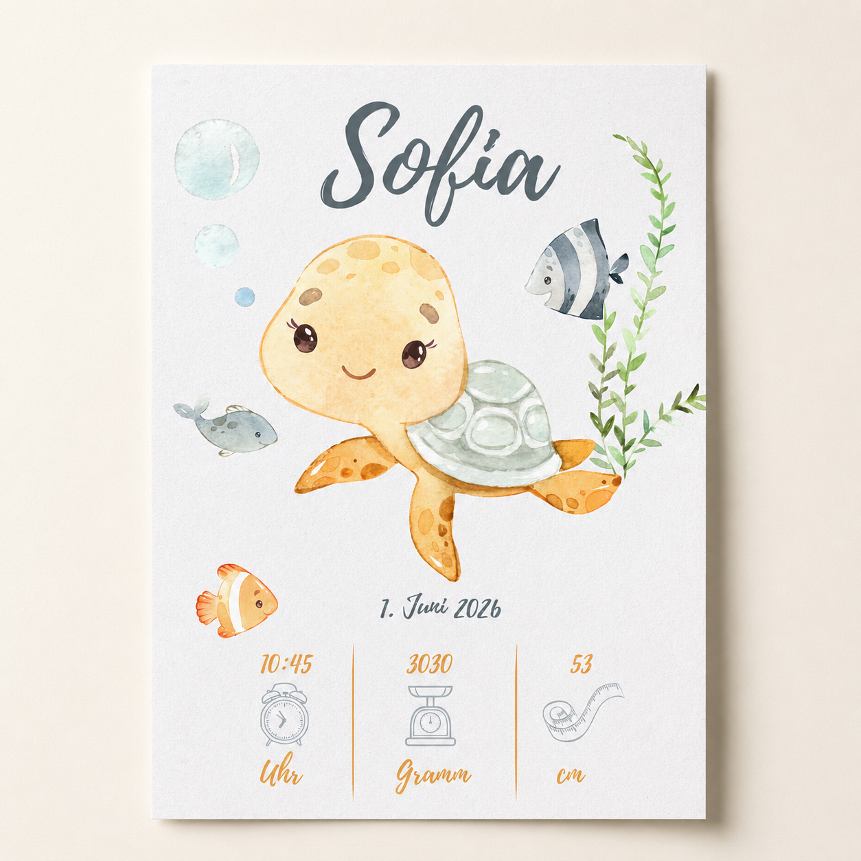 Geburts-Poster Schildkröte – Personalisiertes PDF Download