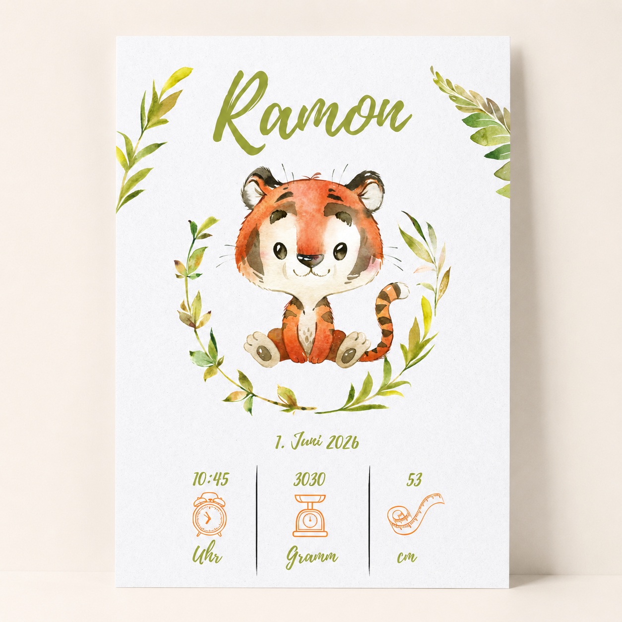 Geburts-Poster Tiger – Personalisiertes PDF Download